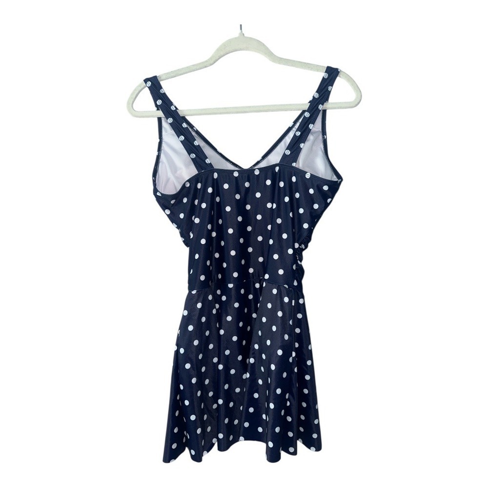 Yonique Navy Blue/White‎ Polka Dot Swim Dress, Large - Picture 4 of 8